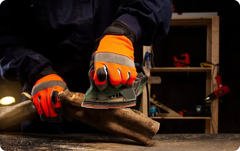 Worker wearing gloves